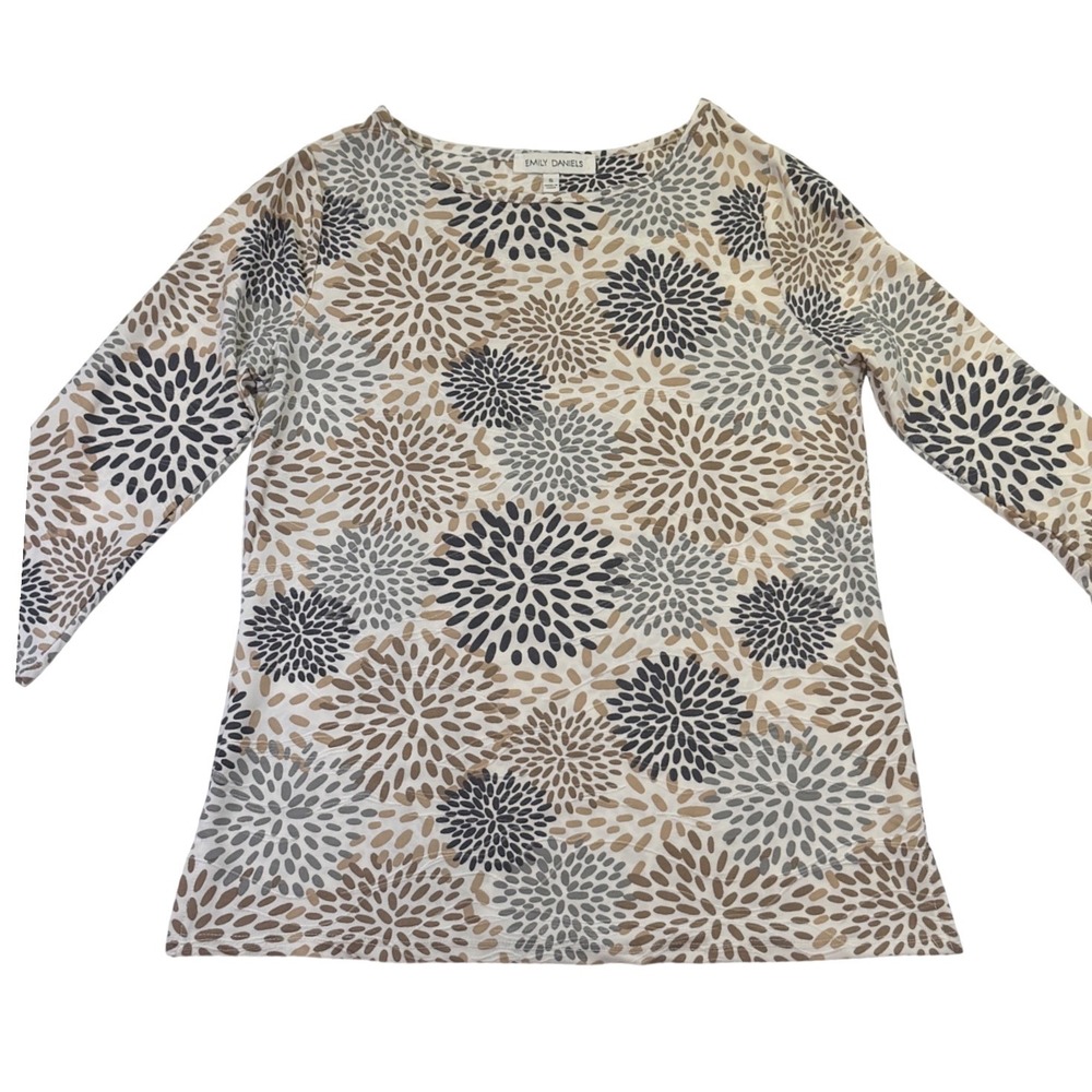 Emily Daniels Floral Burst Print Top Long Sleeve Scoop Neck Small 1217C4
